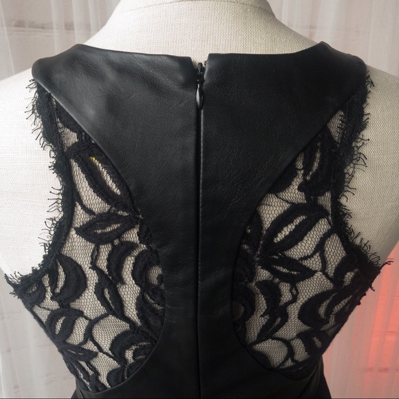 BCBGeneration NWT Black Faux Leather/Lace Dress Flowy Bottom Women's Size 4 - Picture 3 of 13